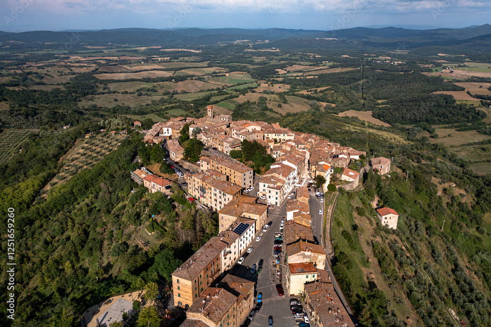 little village of Chiusdino, in the mountains of Tuscany. Italy. August 2024