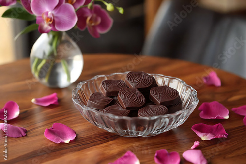 P Romantic floral chocolates in a crystal dis photo