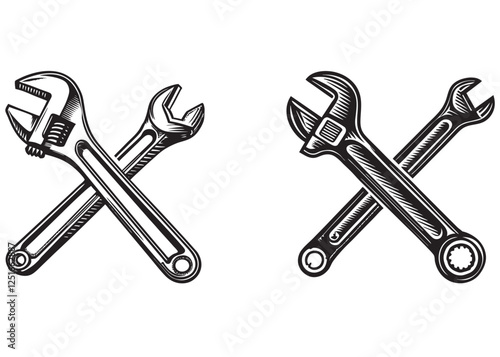 silhouette wrench logo vector, work tool logo icon silhouette logo, spanner logo silhouette vector, spanner logo design key tool isolated on white background.