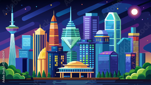 Bangalore City Skyline, India. Modern Business Landmark in Silicon Valley at Night