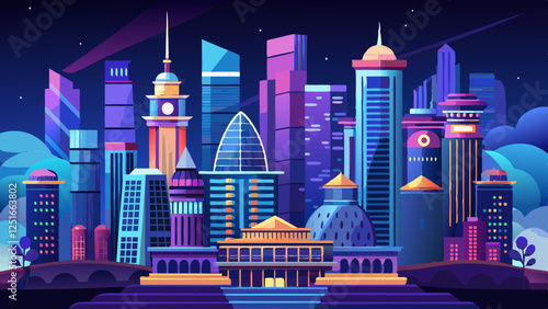 Bangalore City Skyline, India. Modern Business Landmark in Silicon Valley at Night