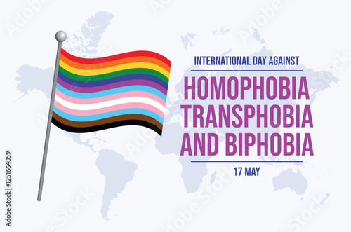 International Day Against Homophobia, Transphobia and Biphobia poster vector illustration. LGBTQIA waving pride flag icon vector. Template for background, banner, card. May 17. Important day