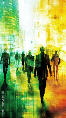 Abstract city street scene of people walking. Possible use stock photo photo