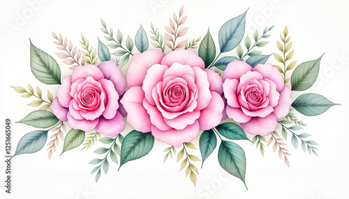 Delicate pink roses in soft watercolor style, romantic beauty