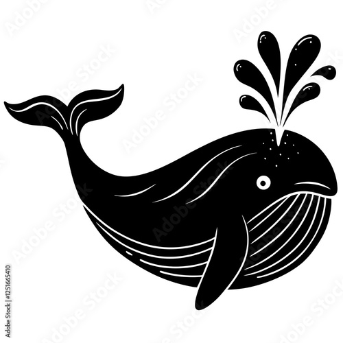 Whale spouting water silhouette vector illustration 