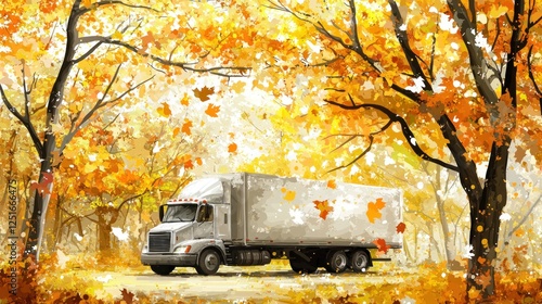 Autumn Truck Through Golden Woods photo