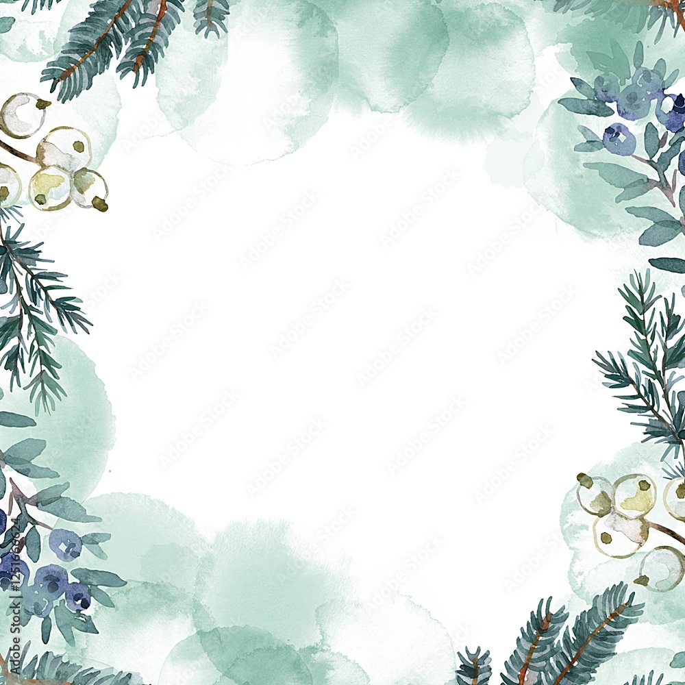 Pastel green leave with fir branchesspace at centre Pastel green leave with fir branchesspace at centre