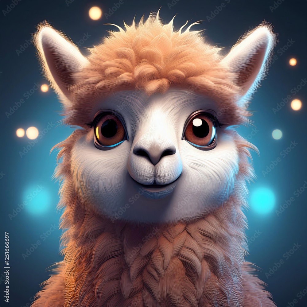 Obraz premium Cute Alpaca Big Eyes cartoon illustrator glitter background1