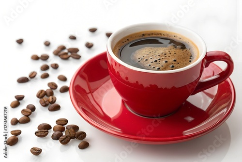 Americano coffee in red cup isolated in white background