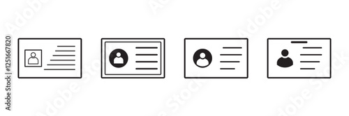 Outline ID card icon, with editable stroke. Personal ID card, driver license pictogram. National ID document, passport, identification identity, personal badge, work pass, verification. Vector icon