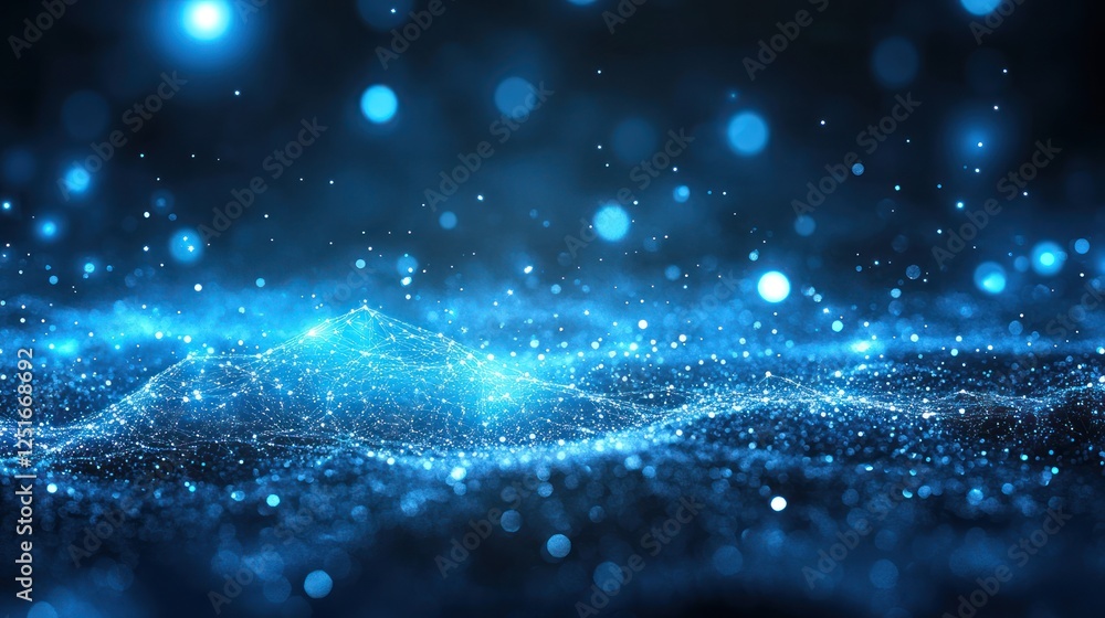 Obraz premium Abstract blue energy particles flowing, dark background, digital art, website banner