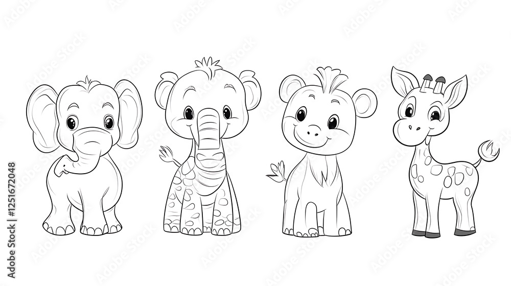 Obraz premium cute baby animals coloring sketch images