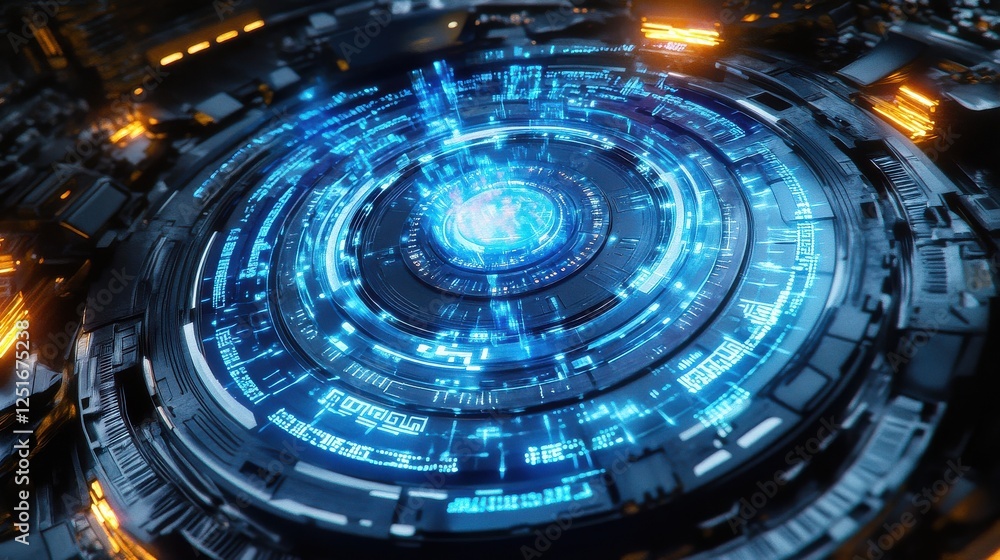 Obraz premium Quantum Processor Glowing with Binary Holographic