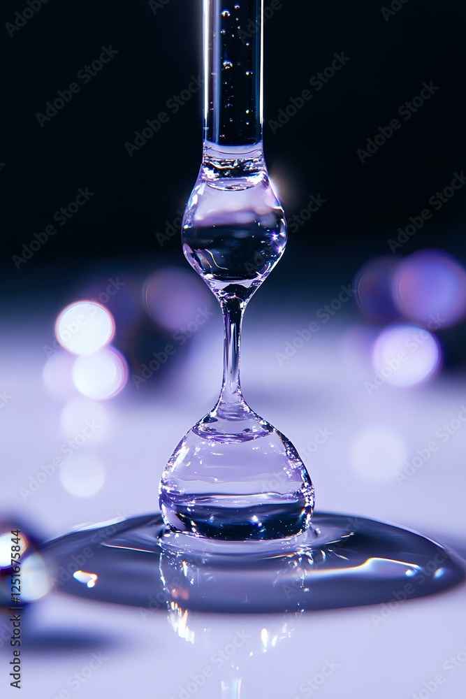 custom made wallpaper toronto digitalMesmerizing water drop collision captured in purple hues creating hourglass shape with bokeh background, frozen moment of liquid dynamics on reflective surface.