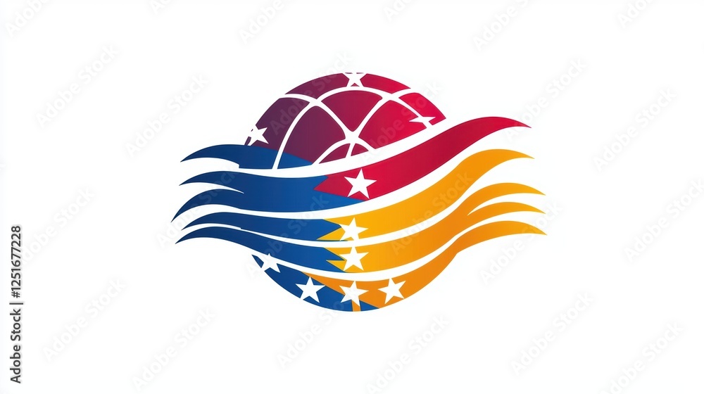 Obraz premium A colorful globe design with waves and stars, symbolizing unity and diversity.