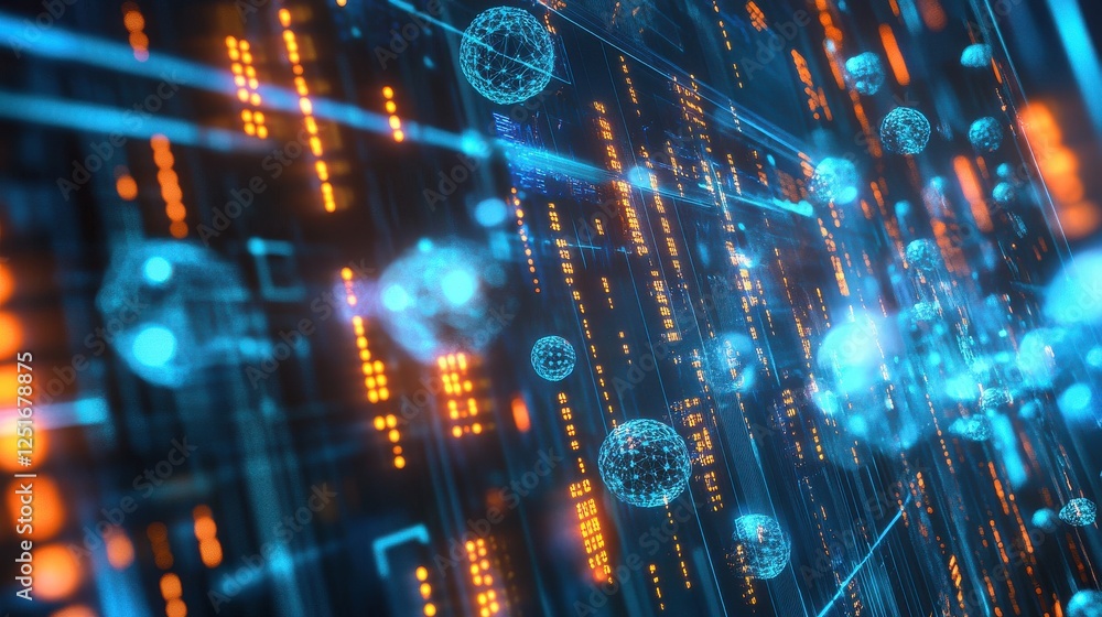 Obraz premium Quantum System Glowing with Floating Binary Project