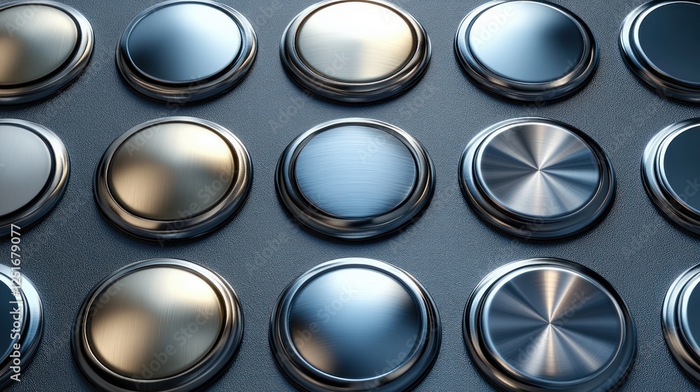 Hyper-Realistic Metallic Chrome Circle Buttons Set in Vector Format for Design Applications Hyper-Realistic Metallic Chrome Circle Buttons Set in Vector Format for Design Applications