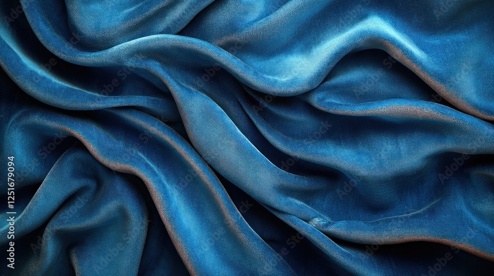 Fototapeta premium Blue velvet fabric drapes, studio backdrop