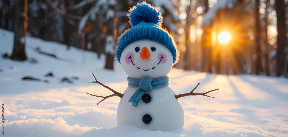 Obraz premium Cheerful Snowman in Winter Wonderland, Embracing the Joy of the Season