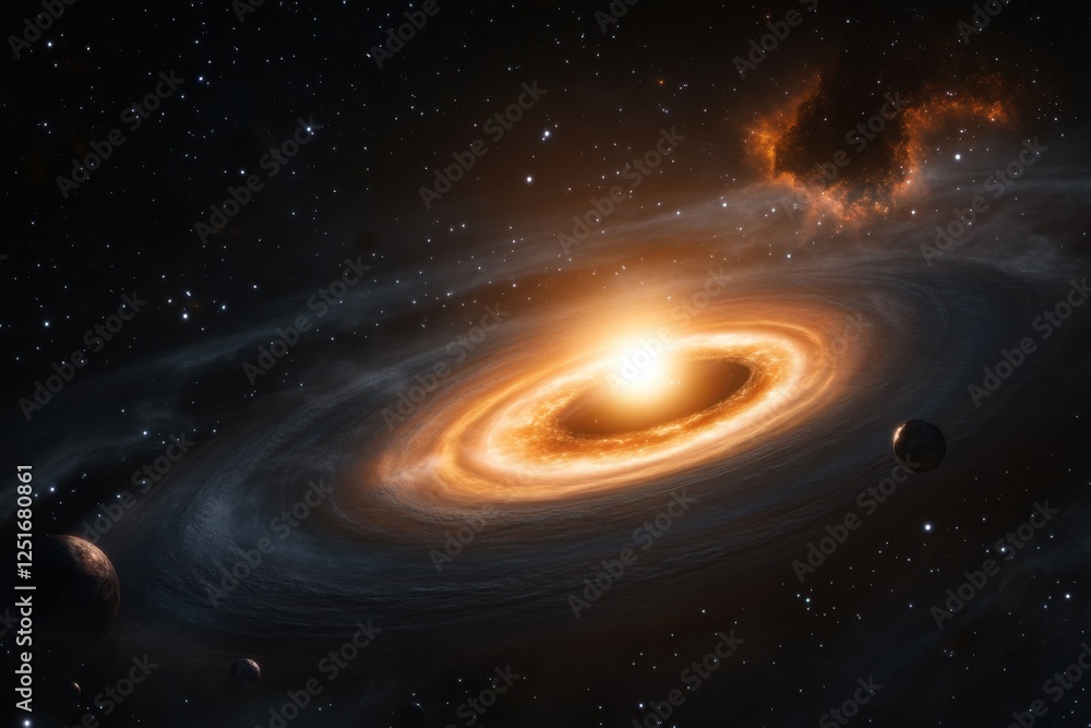A breathtaking deep-space composition of planets orbiting in a cosmic ballet, as a bright supernova explosion glows in the distance A breathtaking deep-space composition of planets orbiting in a cosmic ballet, as a bright supernova explosion glows in the distance