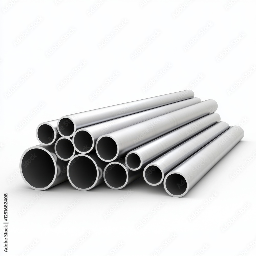 Fototapeta premium Stack of Metallic Pipes with Smooth Surface and Hollow Interior for Construction and Plumbing Applications