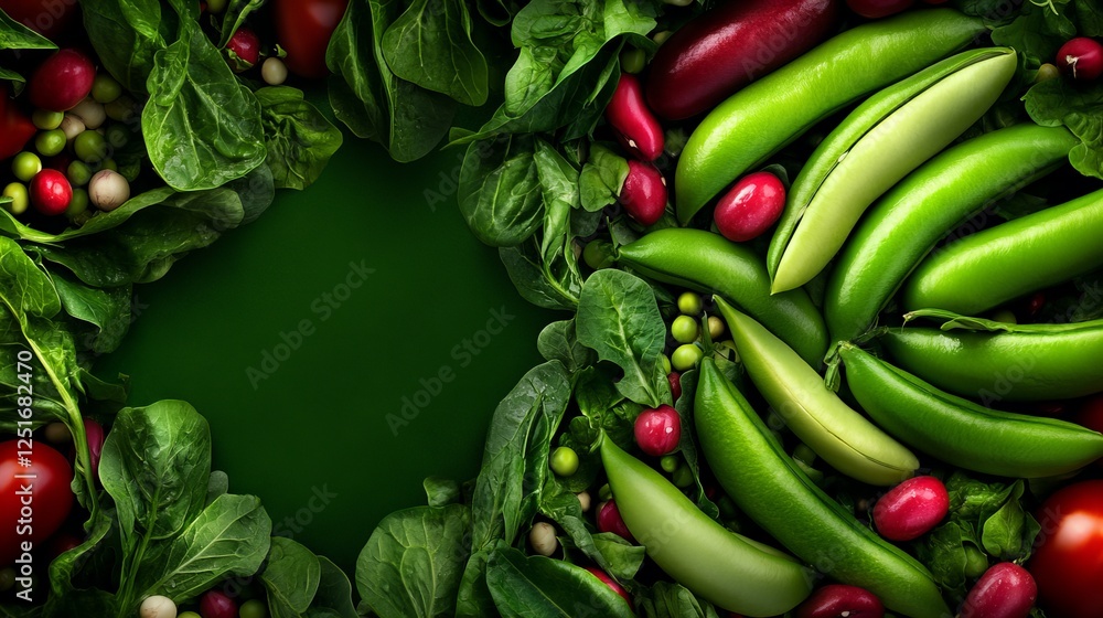 Obraz premium Fresh green beans and spinach with red cherry tomatoes. Healthy eating concept.