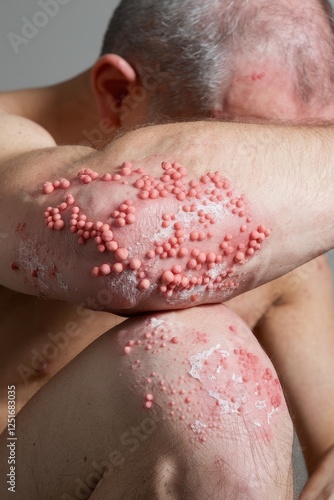 Close-up of a Man's Arm with Molluscum Contagiosum photo