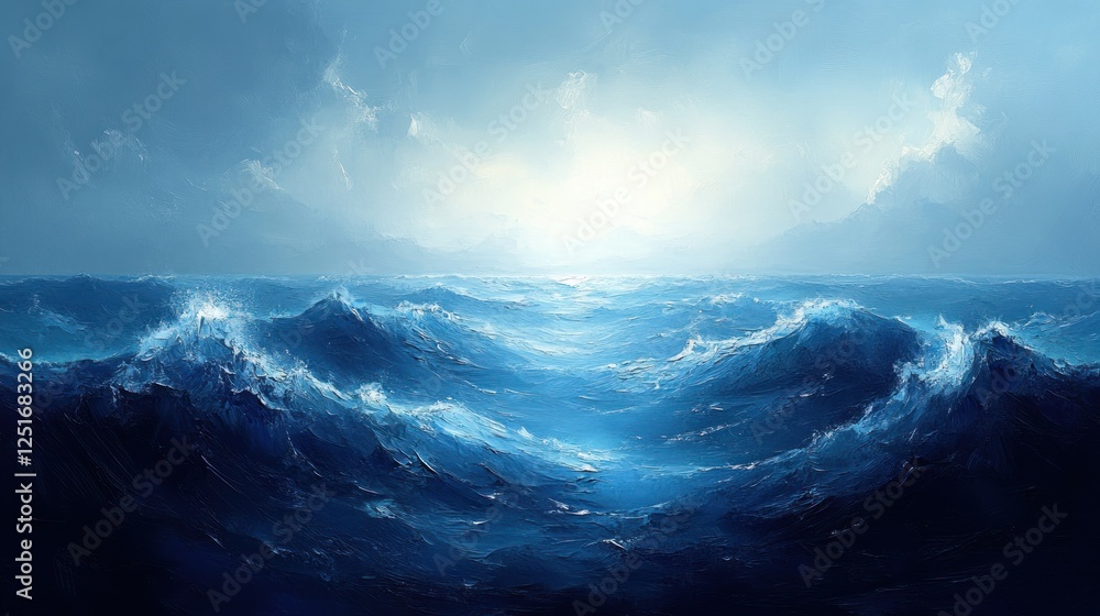 Fototapeta premium Abstract Deep Blue Textured Ocean Waves Background for Portraits with Soft Diffused Lighting