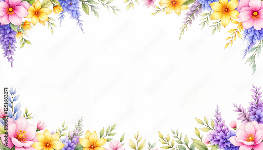 Pastel floral border with tulips and lilacs, artistic design Pastel floral border with tulips and lilacs, artistic design