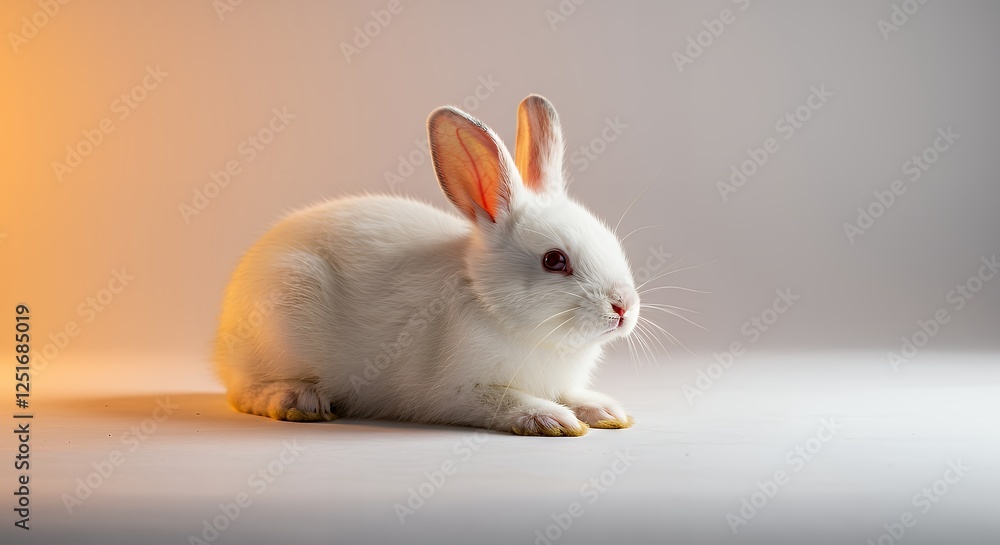 Cute White Rabbit Relaxing on Light Background Studio Shot Cute White Rabbit Relaxing on Light Background Studio Shot