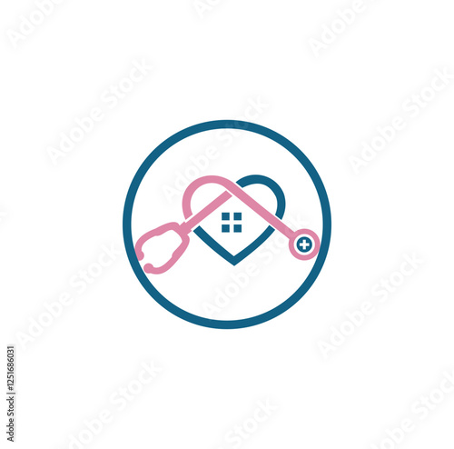 doctor home logo design with stethoscope icon