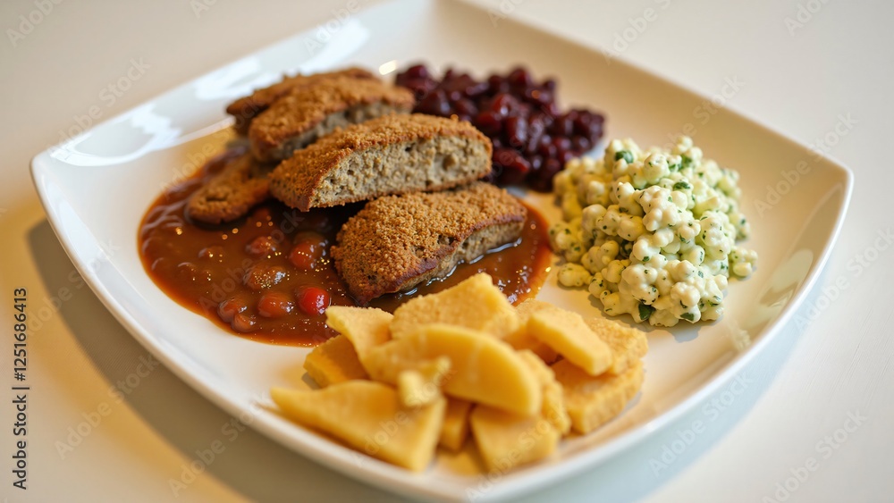 Hearty Vegetarian Meal Lentil Patties with Kidney Beans, Cottage Cheese, and Polenta Hearty Vegetarian Meal Lentil Patties with Kidney Beans, Cottage Cheese, and Polenta