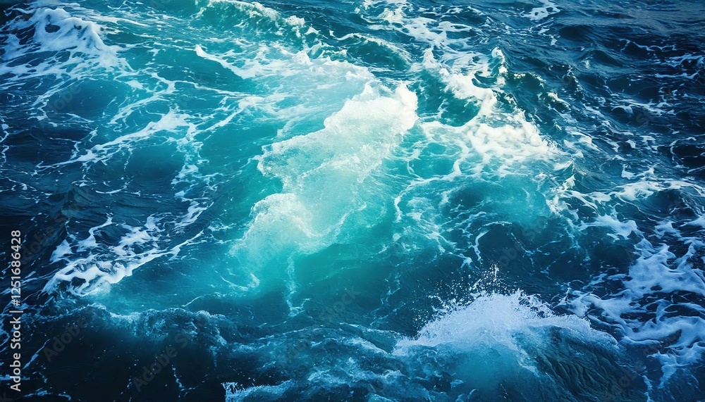 Fototapeta premium Turquoise waves crashing in the ocean under bright sunlight during daytime