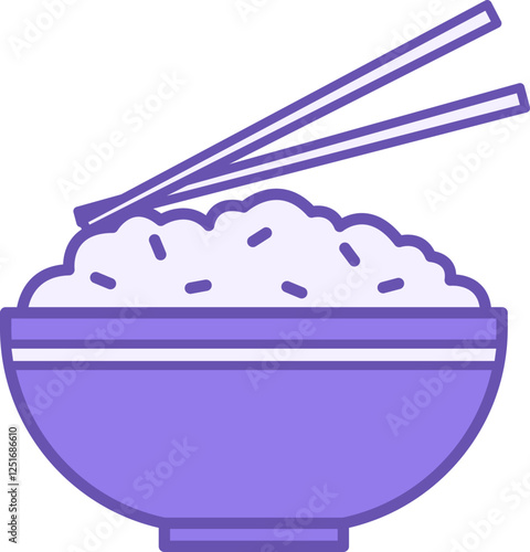 Colored Rice Icon. Vector Drawing. Dish, Food. Cooked Rice on a Plate. Chopsticks. Meal Concept
