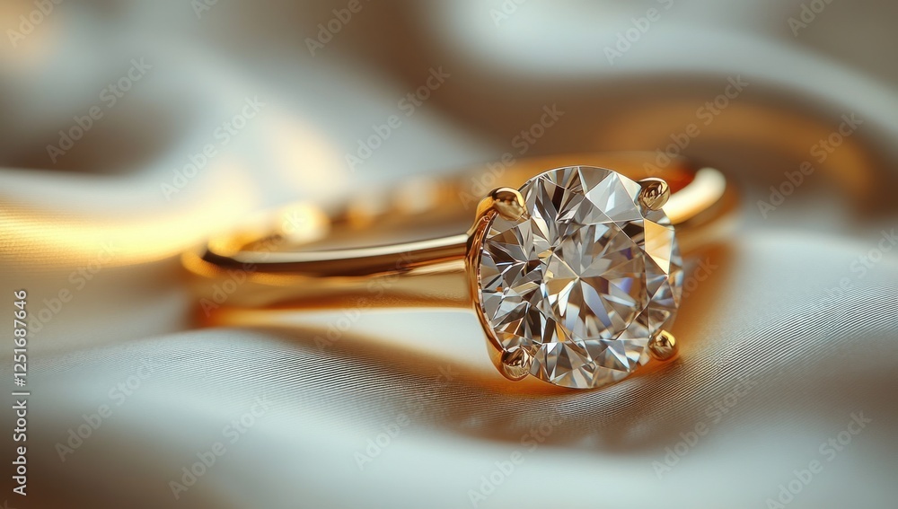 Gold Diamond Ring - Elegant Engagement Solitaire in White - Luxury Jewelry Gift for Bride Gold Diamond Ring - Elegant Engagement Solitaire in White - Luxury Jewelry Gift for Bride