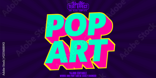 Popart editable text effect, customizable vibrant and colorful 3d font style