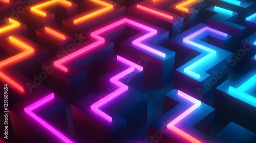 Captivating Neon Geometric Abstraction with Mesmerizing Luminous Patterns and Vibrant Chromatic Gradients