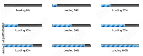 Percentage loading bar infographic icon set. Percentage loading bar infographic icon set 0-100%. set of percentage loading bar. percent loading and process symbols. vector icons.