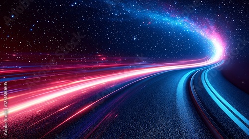 Abstract cosmic road; streaking lights, starry night background; futuristic, space travel concept