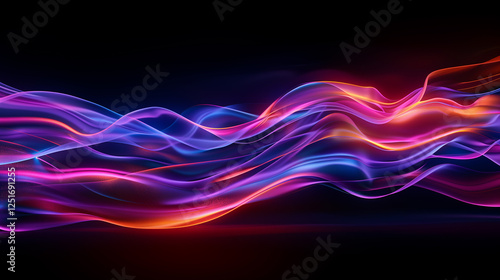 Abstract Colorful Waves of Light Energy Flowing Dynamically Across Dark Background