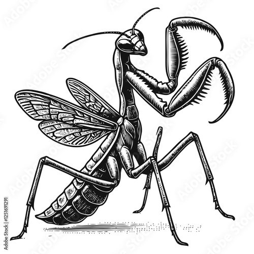 Hand-Drawn Illustration of a Mantis