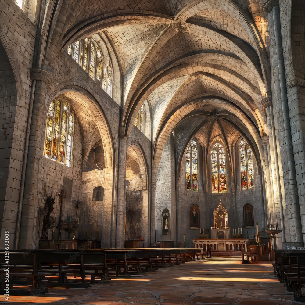 Fototapeta premium Interior of a historic stone cathedral.