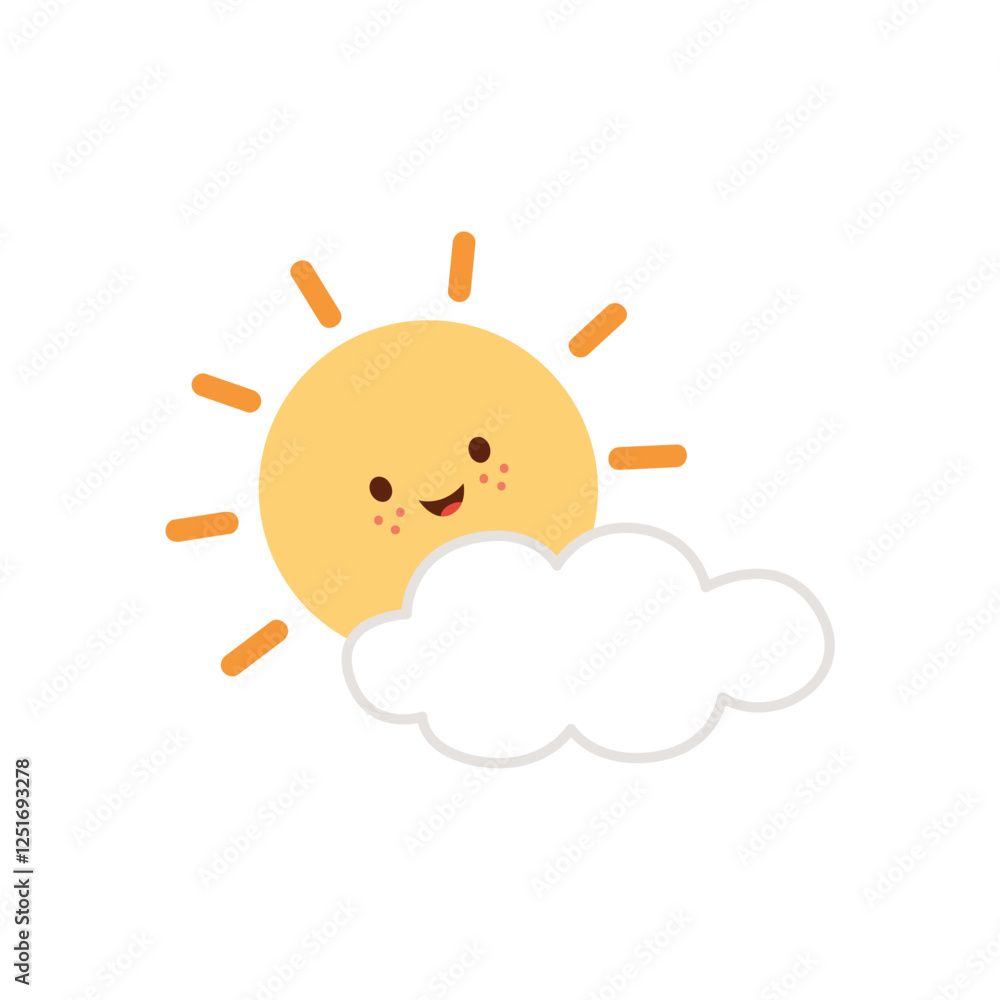 Hand drawn cute sun and clouds illustration Hand drawn cute sun and clouds illustration