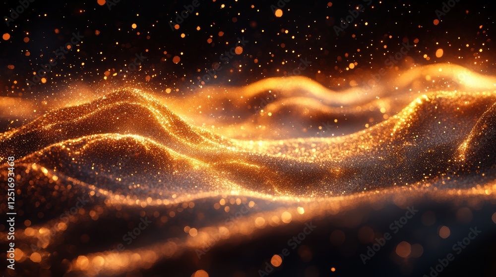 Abstract golden waves with sparkling particles creating a mystical atmosphere. Abstract golden waves with sparkling particles creating a mystical atmosphere.