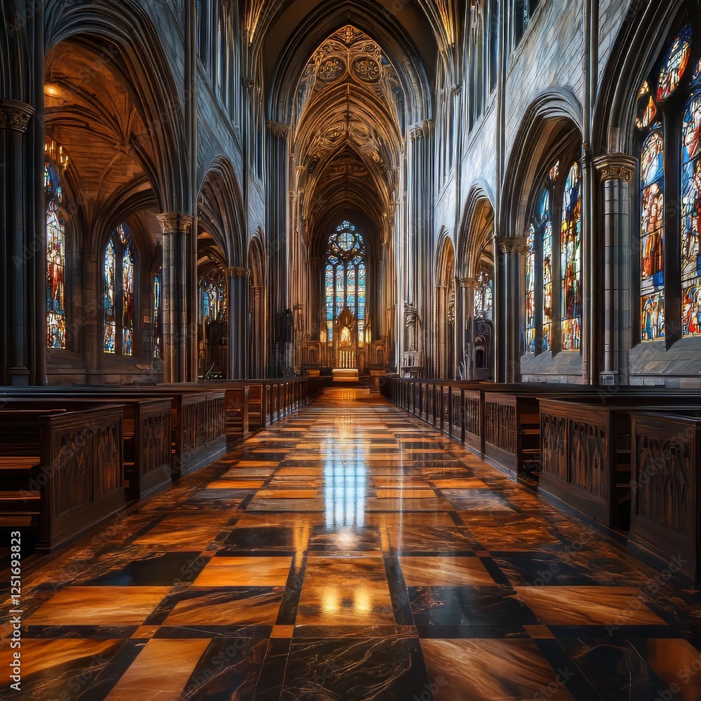 Obraz premium Grand Cathedral Interior with Stained Glass