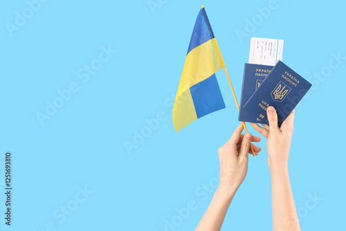 Woman with passports, ticke...