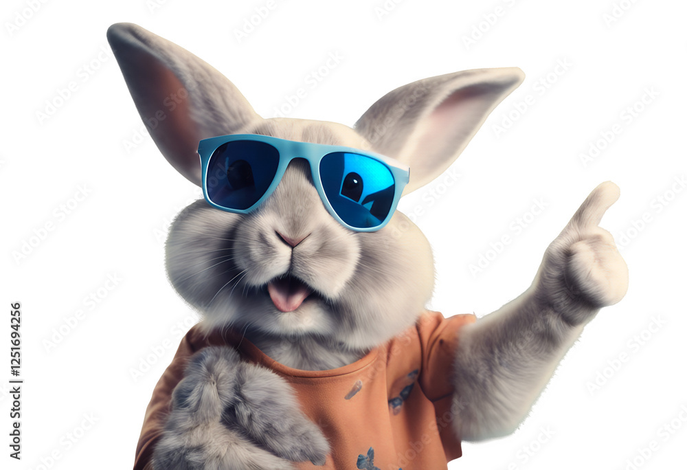 fluffy baby pet animal domestic funny bunny thumb cute brown illustration vector mammal sunglasses hare blue fur giving cartoon white easter isolated nature rabbit holiday background black