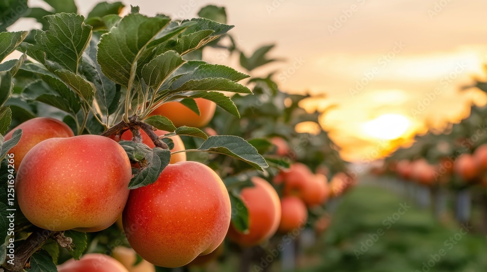 Harvesting fresh apples at sunset in an orchard nature photography tranquil landscape fruit growth rural environment Harvesting fresh apples at sunset in an orchard nature photography tranquil landscape fruit growth rural environment
