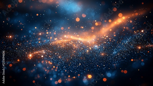 Abstract digital art, glowing particles, cosmic nebula background