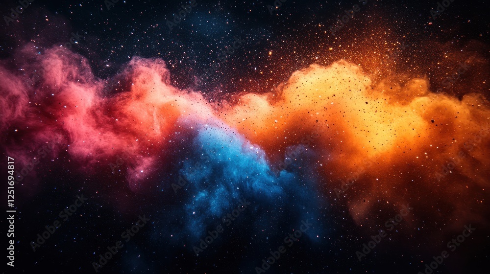 Fototapeta premium Colorful Abstract Explosion of Dust and Sand Particles in Surreal Style with Movement and Texture